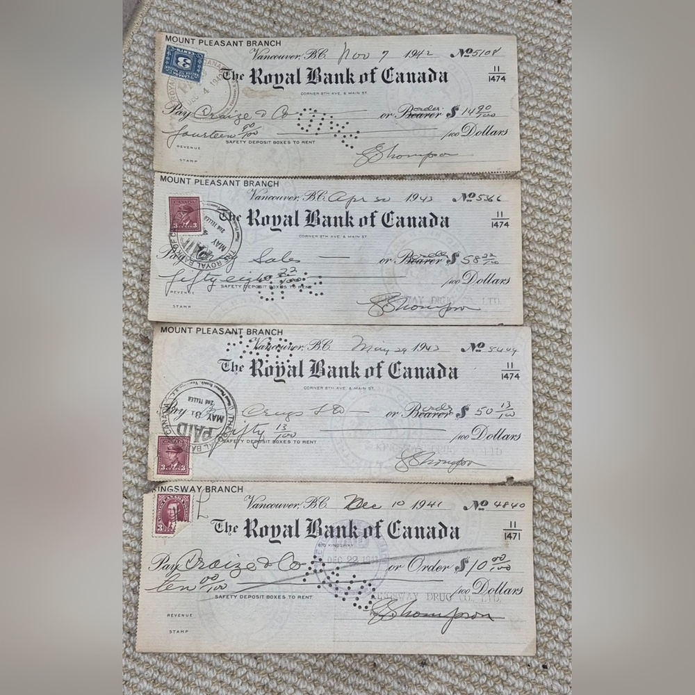 Vintage Royal Bank of Canada Checks